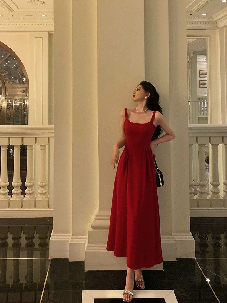 Classy A Line Spaghetti Straps Red Prom Dresses Birthday Outfits Evening Gown
