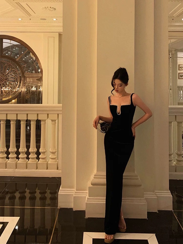 Gorgeous Mermaid Square Neckline Black Date Night Dress Long Prom Dresses Birthday Outfits