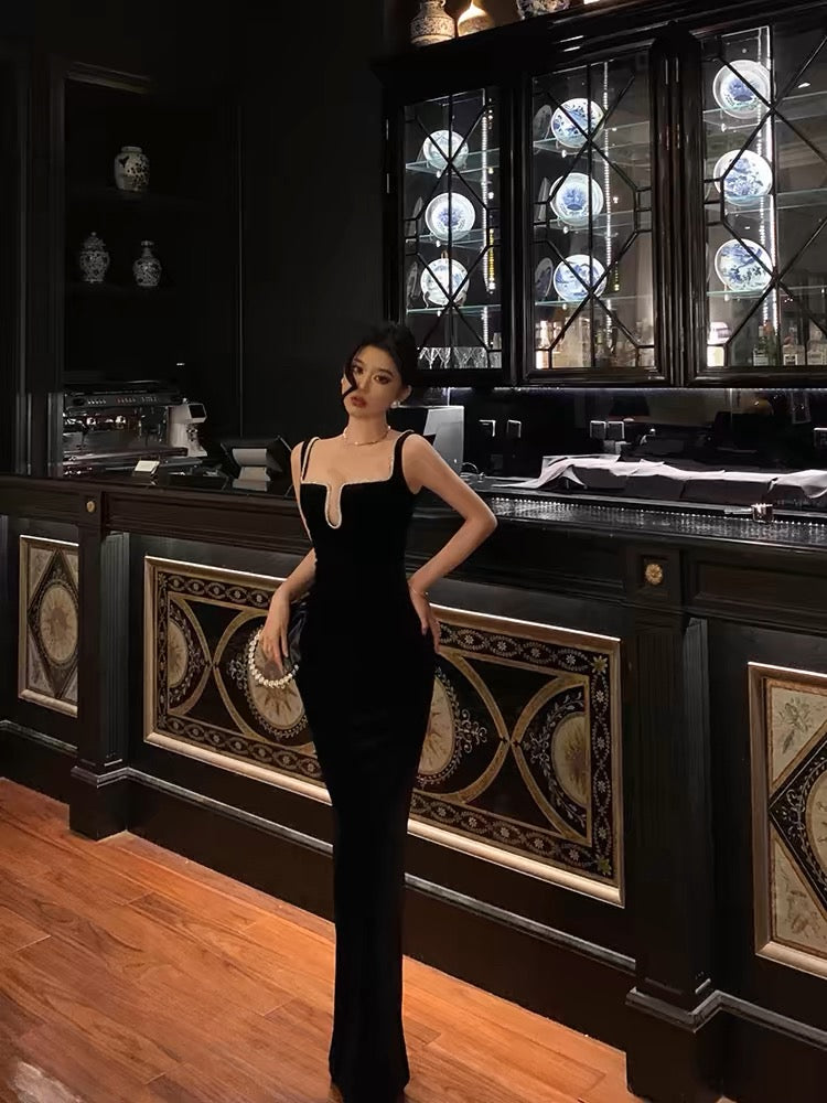 Gorgeous Mermaid Square Neckline Black Date Night Dress Long Prom Dresses Birthday Outfits