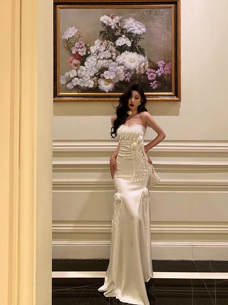 Gorgeous Sheath Strapless White Date Night Dress Long Prom Dresses Birthday Outfits