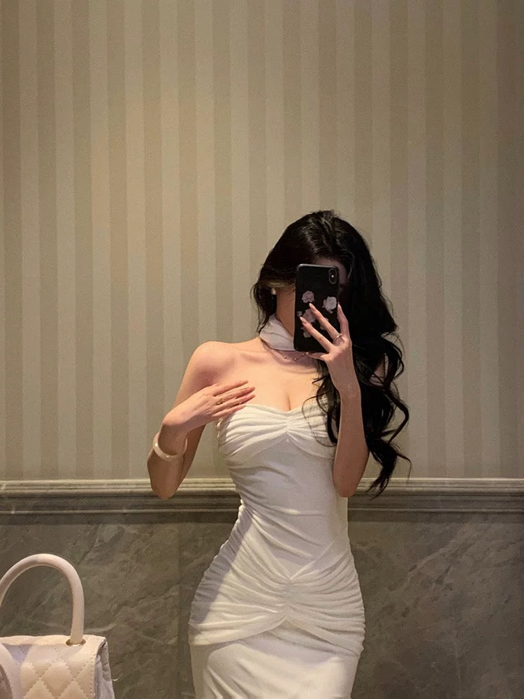 Classy Sheath Strapless Neckline White Prom Dresses Birthday Outfits Evening Gown - View 3 | FashionDia