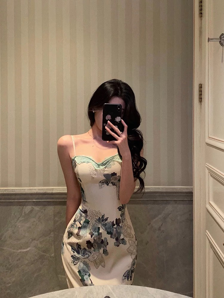 Classy Sheath Spaghetti Straps Floral Prom Dresses Birthday Outfits Evening Gown - View 5 | FashionDia