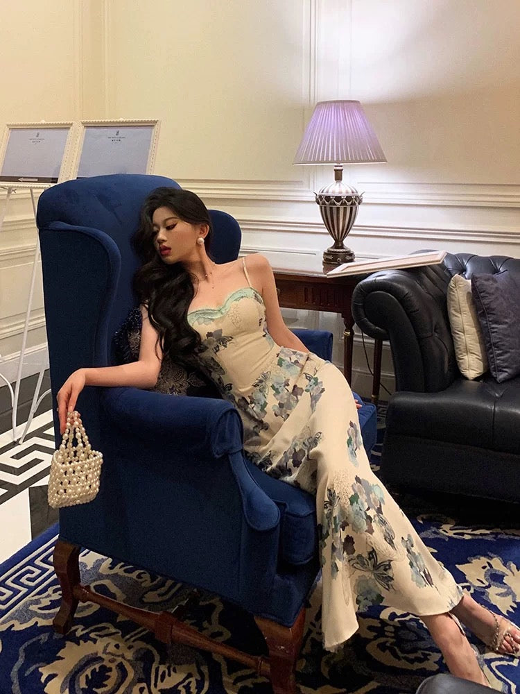 Classy Sheath Spaghetti Straps Floral Prom Dresses Birthday Outfits Evening Gown - View 3 | FashionDia