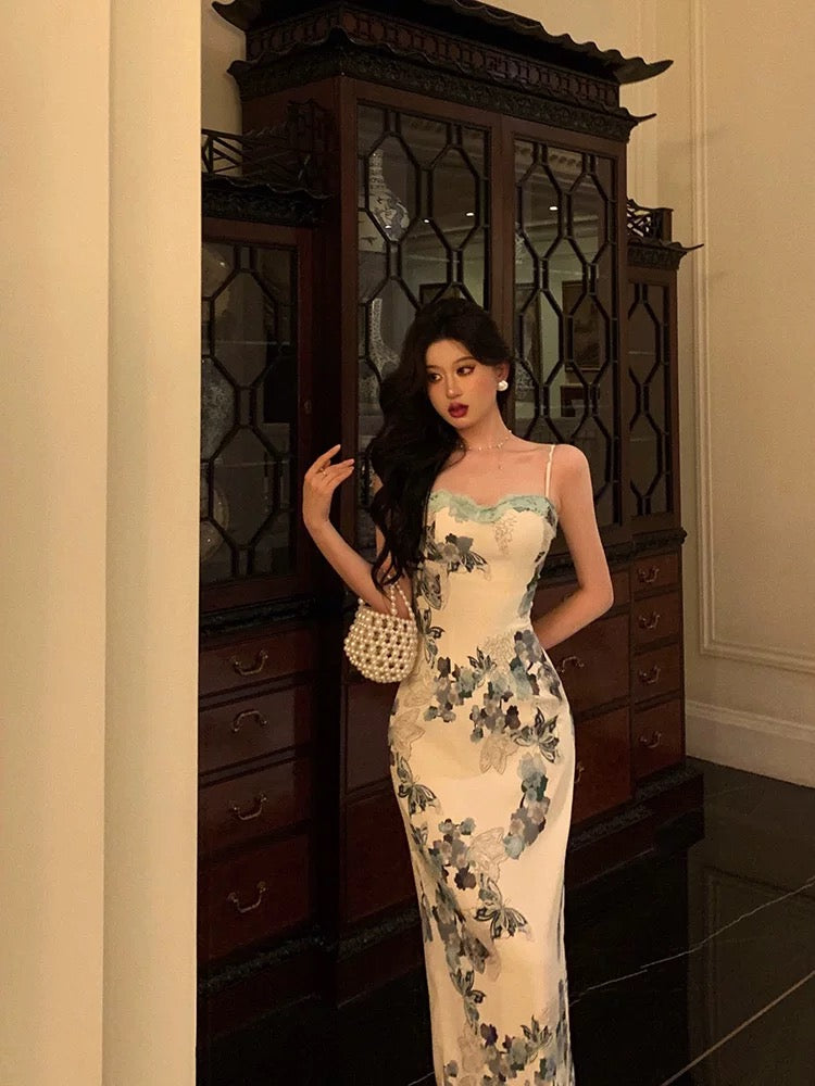 Classy Sheath Spaghetti Straps Floral Prom Dresses Birthday Outfits Evening Gown - View 4 | FashionDia
