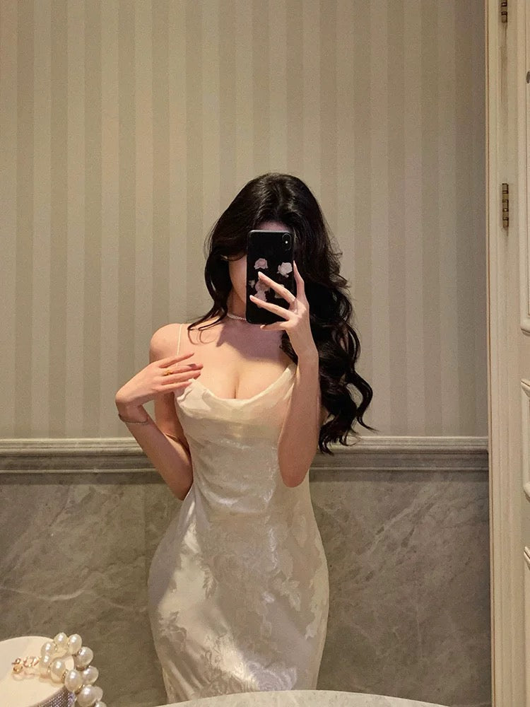 Gorgeous Mermaid Spaghetti Straps Ivory Satin Date Night Dress Prom Dresses Birthday Outfits