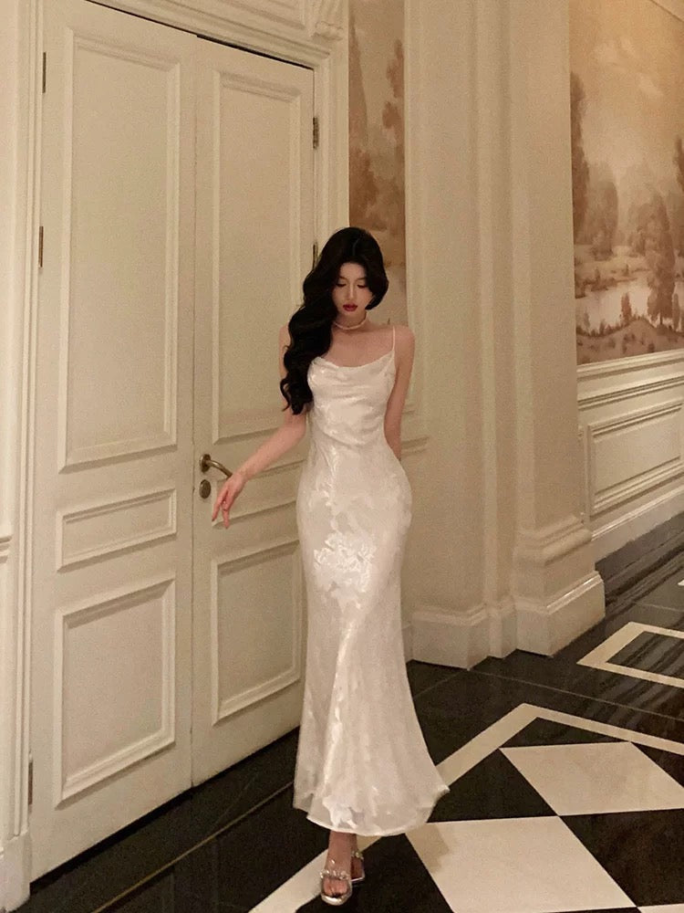 Gorgeous Mermaid Spaghetti Straps Ivory Satin Date Night Dress Prom Dresses Birthday Outfits