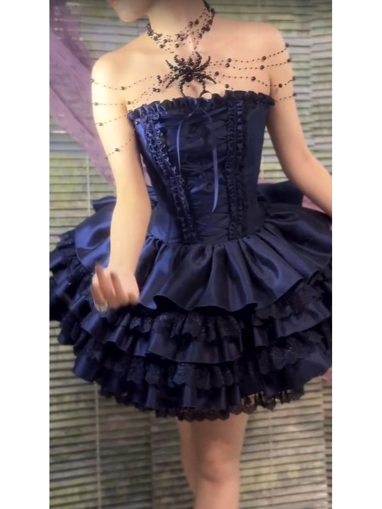 Chic Ball Gown Strapless Blue Homecoming Dresses Lolita Dress Birthday Dress Birthday Outfits - FashionDia