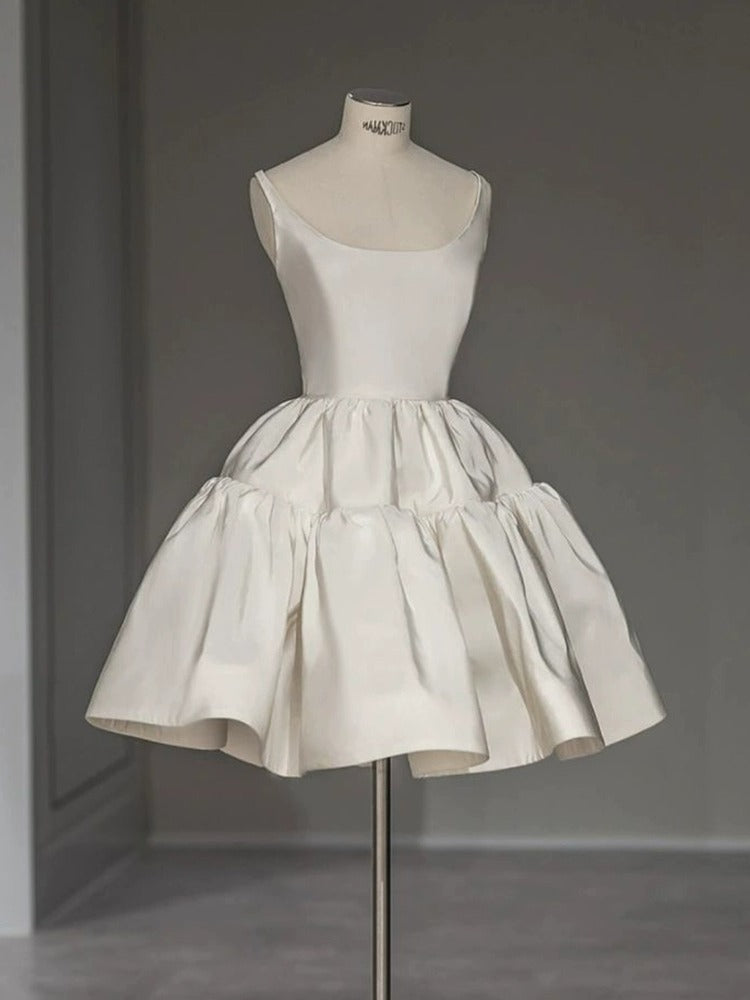 Chic Ball Gown Straps White Satin Homecoming Dresses Birthday Dress Birthday Outfits - View 2 | FashionDia