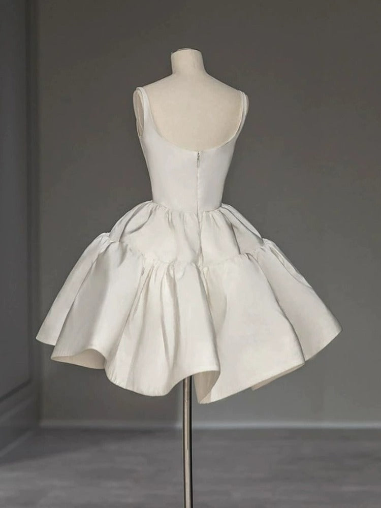 Chic Ball Gown Straps White Satin Homecoming Dresses Birthday Dress Birthday Outfits - View 4 | FashionDia