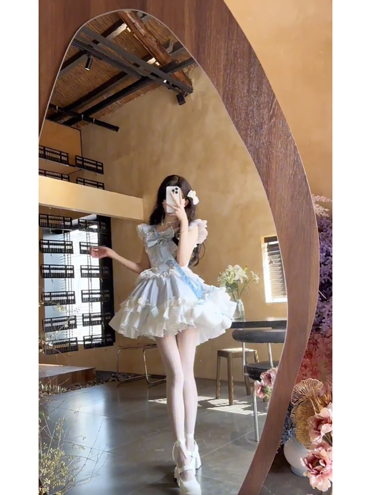French Ball Gown Square Neckline Short Tulle Blue Lolita Dresses Party Dress Birthday Outfits - FashionDia
