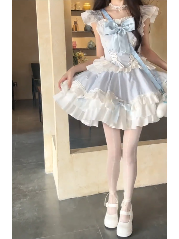 French Ball Gown Square Neckline Short Tulle Blue Lolita Dresses Party Dress Birthday Outfits - View 2 | FashionDia