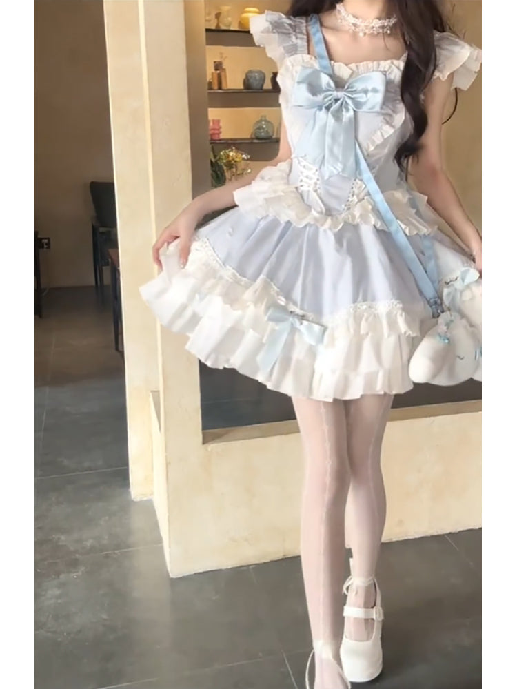 French Ball Gown Square Neckline Short Tulle Blue Lolita Dresses Party Dress Birthday Outfits - View 3 | FashionDia
