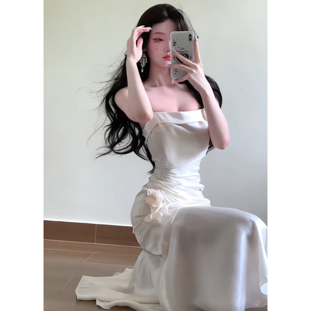 Sexy Mermaid Spaghetti Straps White Long Prom Dresses Night Dress Birthday Outfits - View 3 | FashionDia