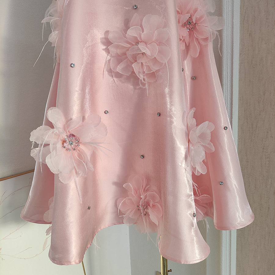 Cute A-Line Halter Pink Travel Vacation Dresses Short Satin Birthday Dress - View 3 | FashionDia