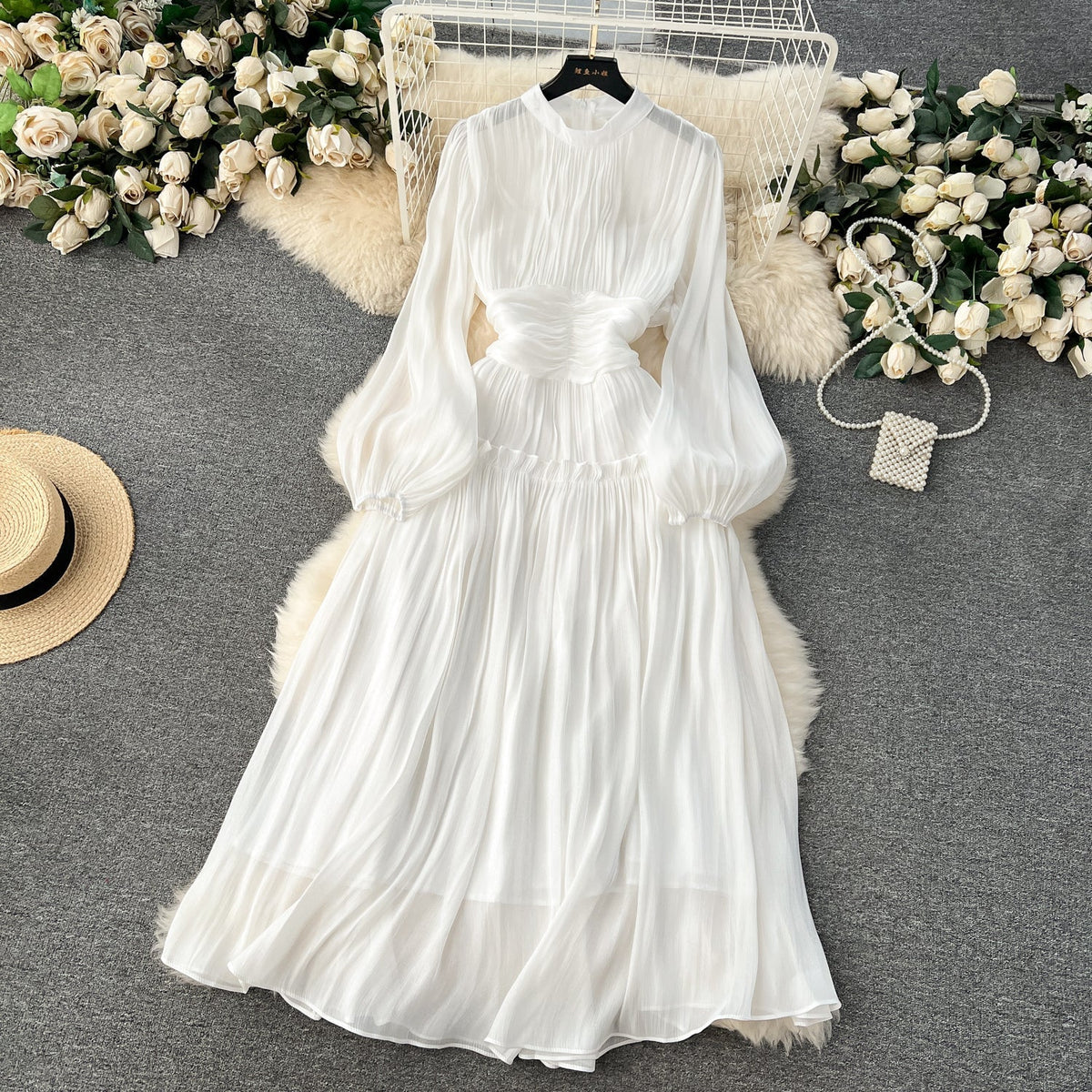 Vintage A-Line Scoop Long Sleeves White Holiday Dresses Women's Dress - FashionDia