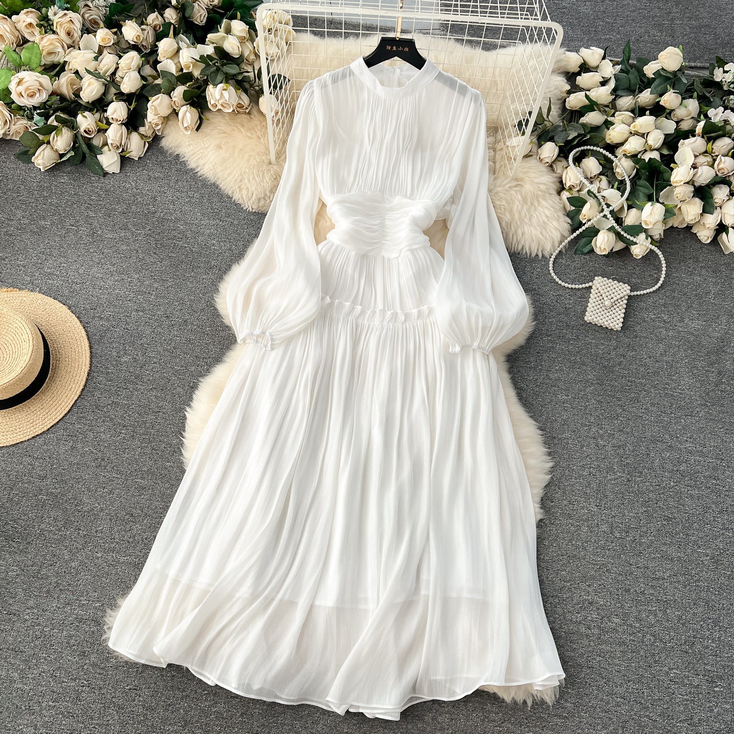 Vintage A line Scoop Long Sleeves White Holiday Dresses Women's Dress