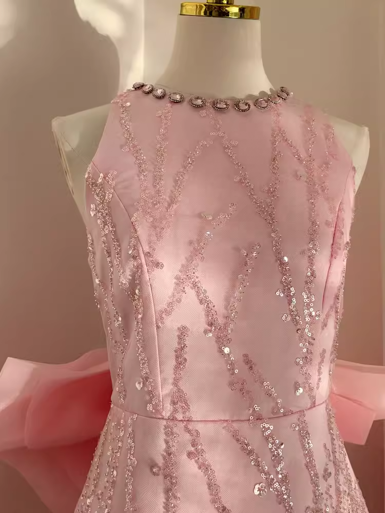 Sexy A-Line Scoop Pink Sequin Travel Vacation Dress Short Birthday Dress - View 5 | FashionDia