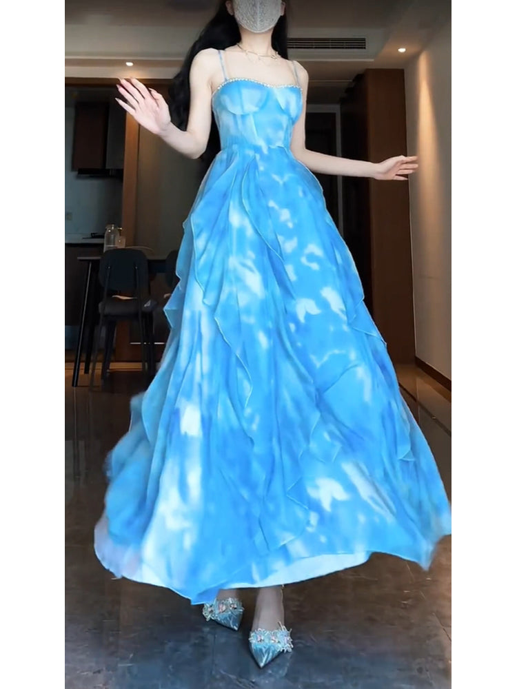Sexy A-Line Spaghetti Straps Blue Holiday Dress Chiffon Birthday Dresses Birthday Outfits - View 2 | FashionDia