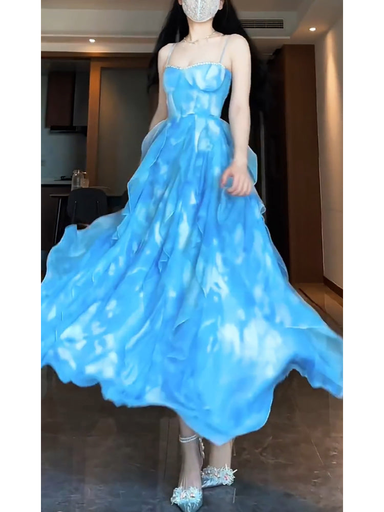 Sexy A-Line Spaghetti Straps Blue Holiday Dress Chiffon Birthday Dresses Birthday Outfits - View 3 | FashionDia