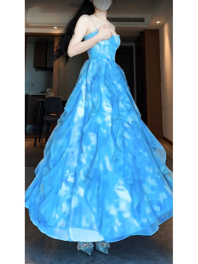 Sexy A-Line Spaghetti Straps Blue Holiday Dress Chiffon Birthday Dresses Birthday Outfits - View 4 | FashionDia