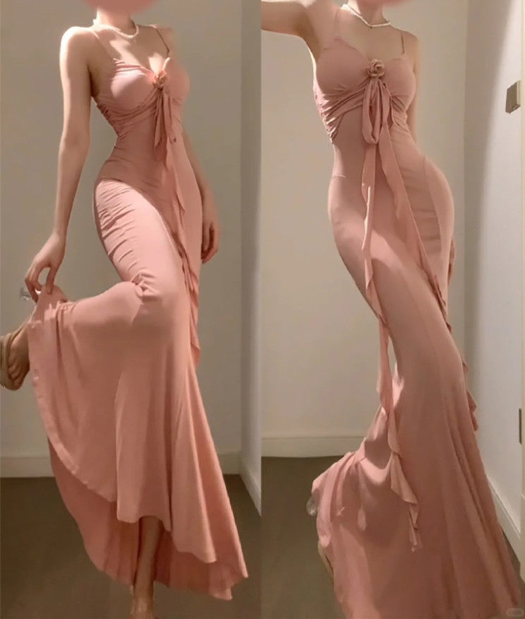 Vintage Sheath Spaghetti Straps Pink Holiday Dress Birthday Dresses Birthday Outfits - FashionDia