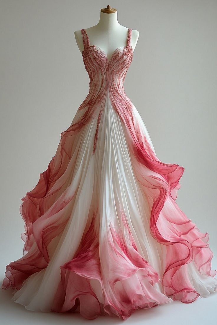 Vintage Ball Gown Straps Ombre Pink Prom Dresses Long Evening Gown Tulle Formal Party Dress - FashionDia