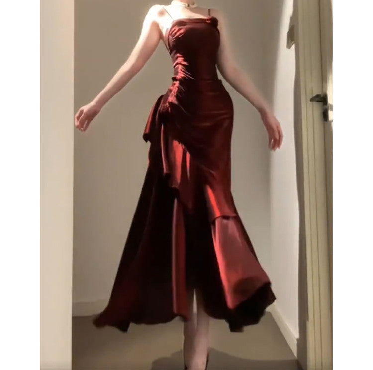 Vintage Sheath Spaghetti Straps Burgundy Holiday Dress Birthday Dresses Birthday Outfit