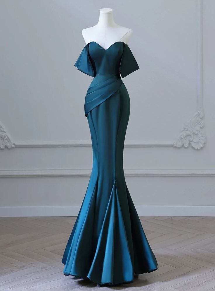 Sexy Mermaid Green Satin Off-the-Shoulder Pleats Prom Dress Prom Dresses - View 2 | FashionDia
