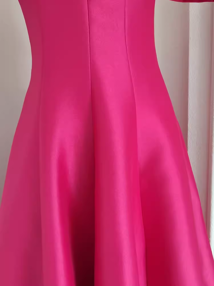 Cute A-Line Square Neckline Hot Pink Vacation Dress Satin Women Dresses - View 5 | FashionDia