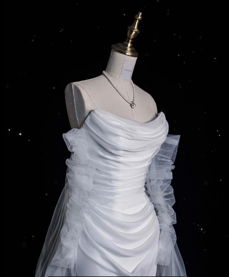 Elegant Mermaid Off The Shoulder White Wedding Dresses With Train Bridal Gowns