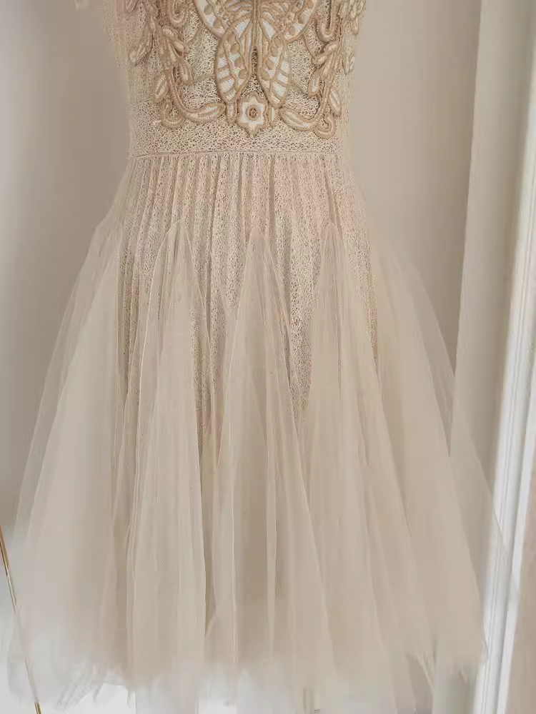 Chic A-Line High Neckline Lace Vacation Dress Tulle Short Women Dresses - View 4 | FashionDia