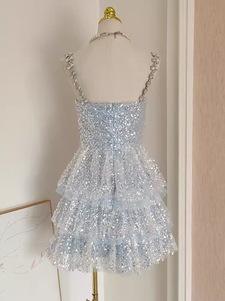 Sexy A-Line Straps Sequin Travel Vacation Dress Short Birthday Dress - View 4 | FashionDia