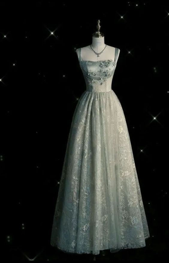 Beautiful A-Line Straps Sage Green Long Tulle Prom Dress - FashionDia