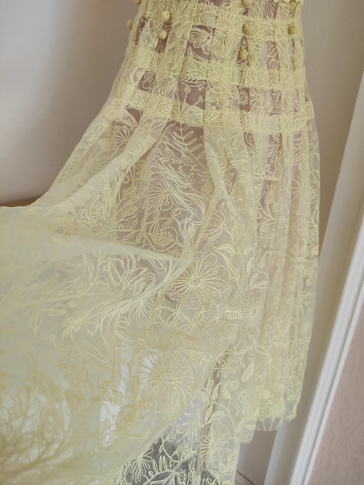 Cute A-Line Scoop Yellow Short Sleeves Lace Vacation Dress Women Dresses - View 4 | FashionDia