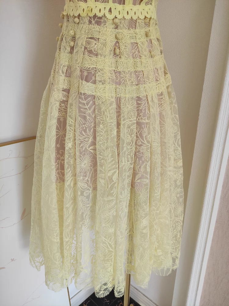 Cute A-Line Scoop Yellow Short Sleeves Lace Vacation Dress Women Dresses - View 5 | FashionDia