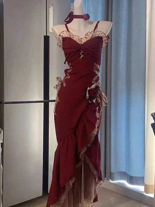 Sexy Mermaid Spaghetti Straps Burgundy Long Evening & Prom Dress - FashionDia