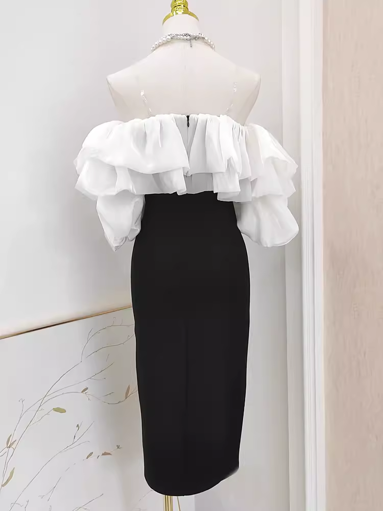 Sexy Sheath Off-the-Shoulder Black Vacation Dress Satin Women Dresses - View 2 | FashionDia