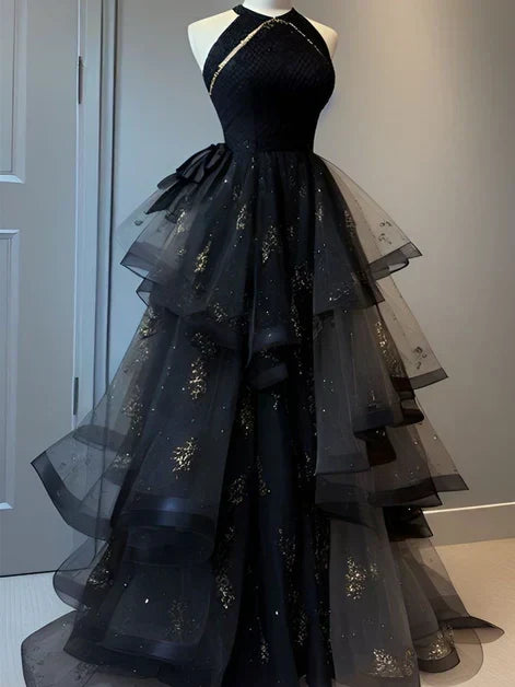 Retro Ball Gown Scoop Neckline Black Tulle Party Dress Prom & Evening Dress - View 3 | FashionDia
