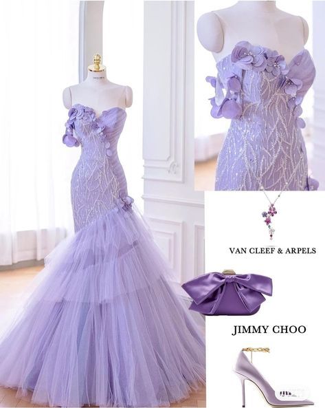 Aesthetic Mermaid Sweetheart Lilac Tulle Party Dress Long Prom Dress Evening Dresses - FashionDia