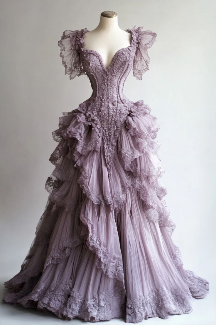 Retro Ball Gown Sweetheart Layers Lilac Tulle Party Dress Long Prom & Evening Dress - FashionDia