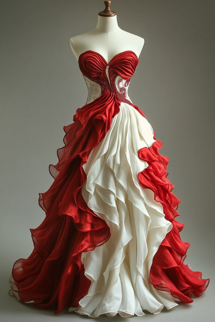 Retro Ball Gown Sweetheart Red Layers Evening & Prom Dress - FashionDia
