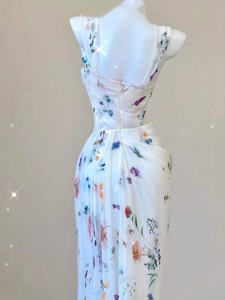 Sexy Mermaid Straps Chiffon Floral Evening Gowns Long Prom Dresses
