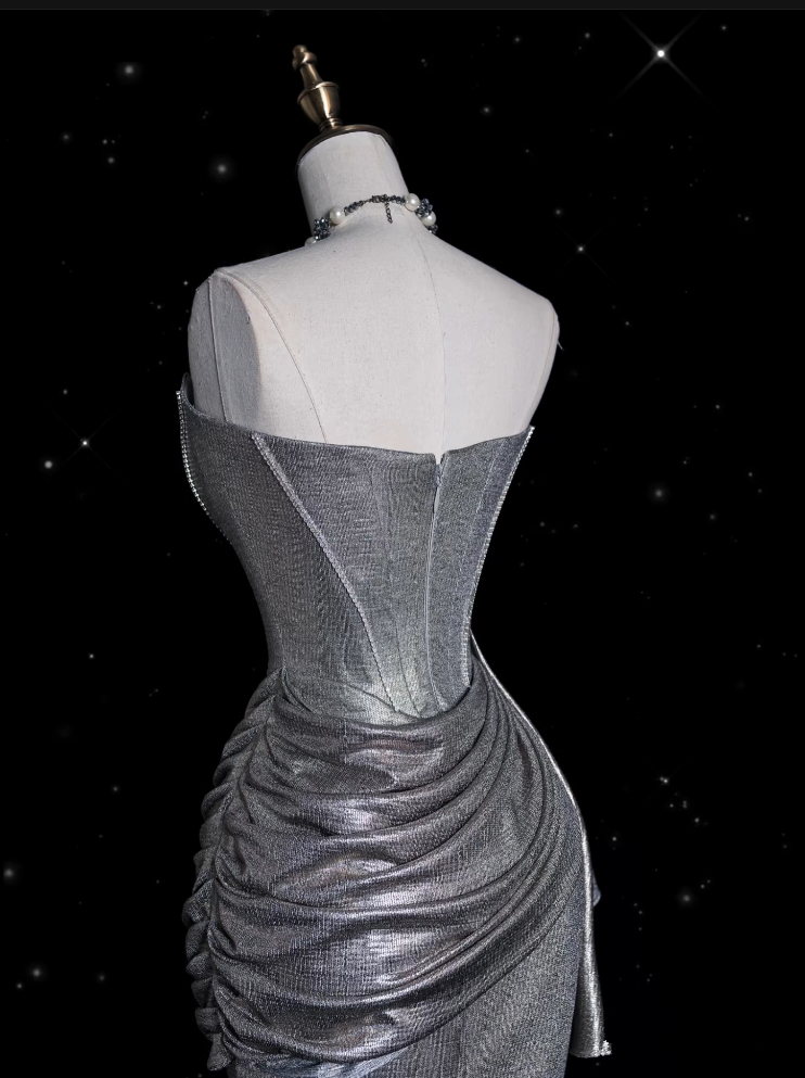 Sexy Mermaid Strapless Sequin Silver Evening Gowns Long Prom Dresses