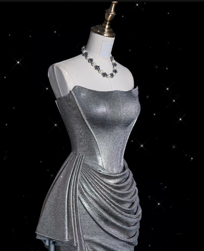 Sexy Mermaid Strapless Sequin Silver Evening Gowns Long Prom Dresses