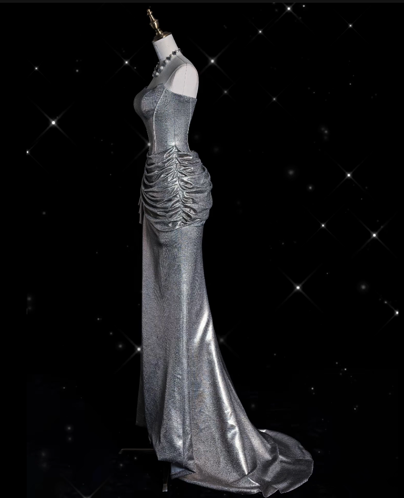 Sexy Mermaid Strapless Sequin Silver Evening Gowns Long Prom Dresses