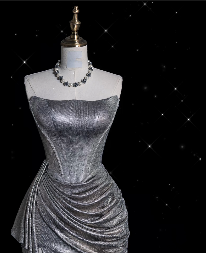 Sexy Mermaid Strapless Sequin Silver Evening Gowns Long Prom Dresses