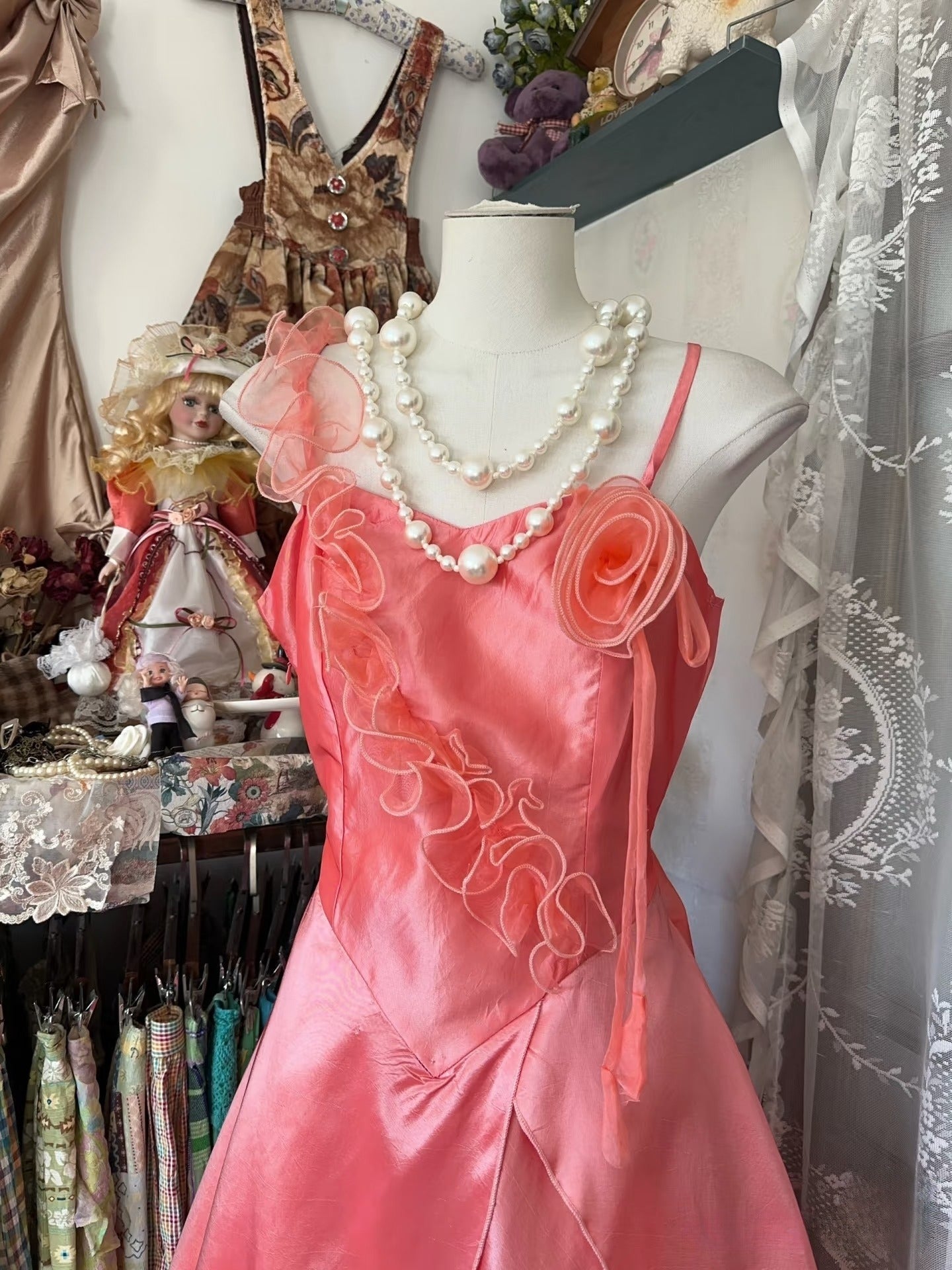 Vintage Fashion A line Spaghetti Straps Pink Floor Length Evening Dress Prom Dresses