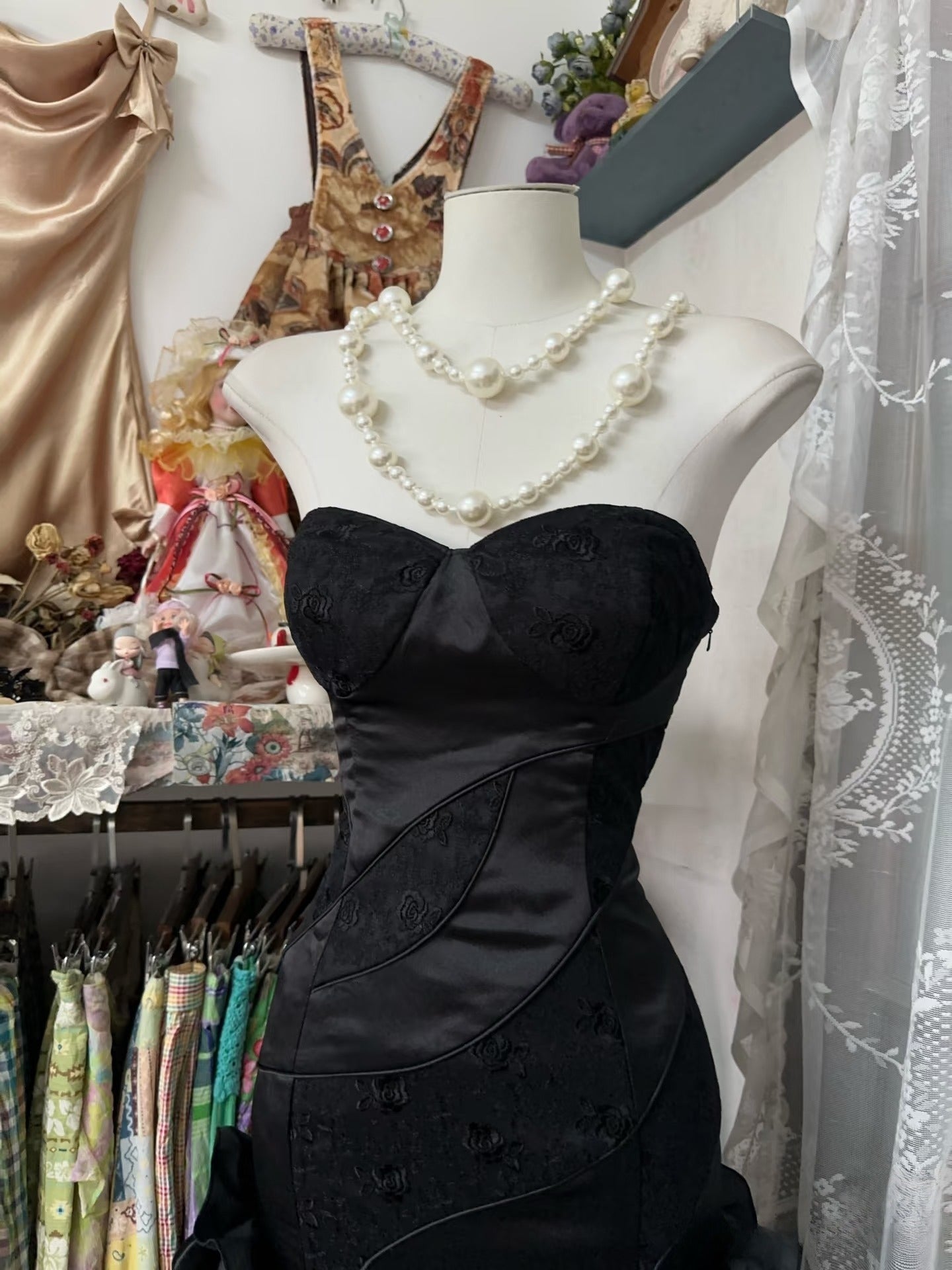 Vintage Fashion Mermaid Sweetheart Black Floor Length Evening Dress Prom Dresses