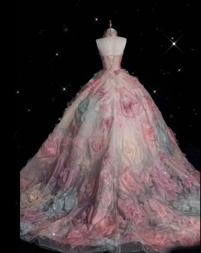 Vintage Fashion Ball Gown Strapless Pink Floral Floor-Length Evening & Prom Dress - View 2 | FashionDia