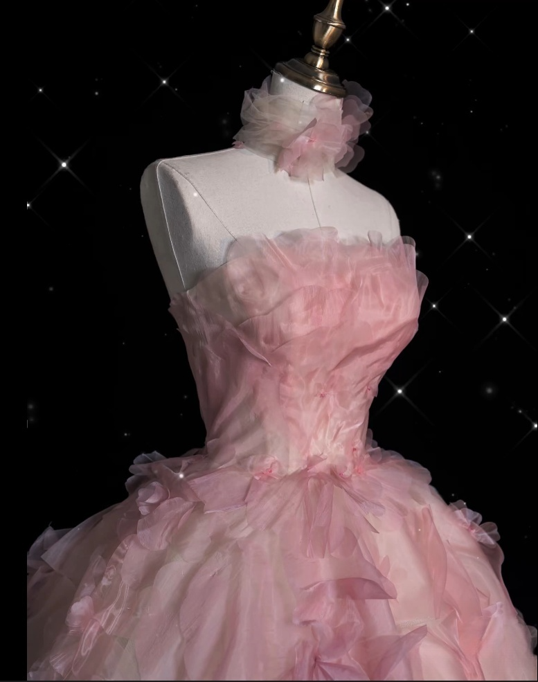 Vintage Fashion Ball Gown Strapless Pink Floral Floor-Length Evening & Prom Dress - View 4 | FashionDia